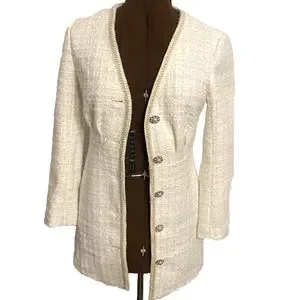 SHEIN Jackets Coats Sheinpremium Tweed Long Jacket In Off